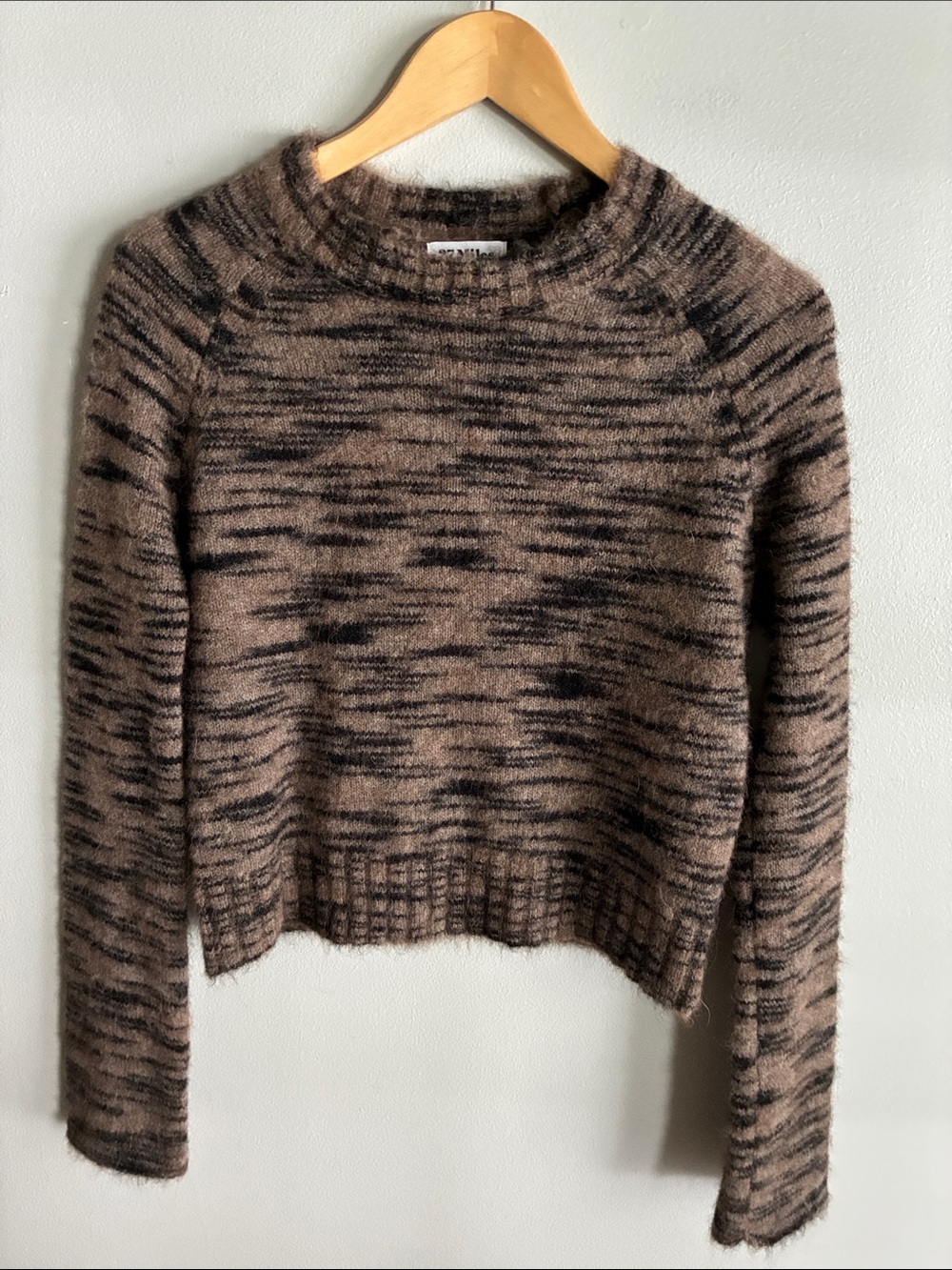 27 Miles Alpaca Wool Blend Sweater Small Brown Mock Neck Fuzzy Cropped Pullover